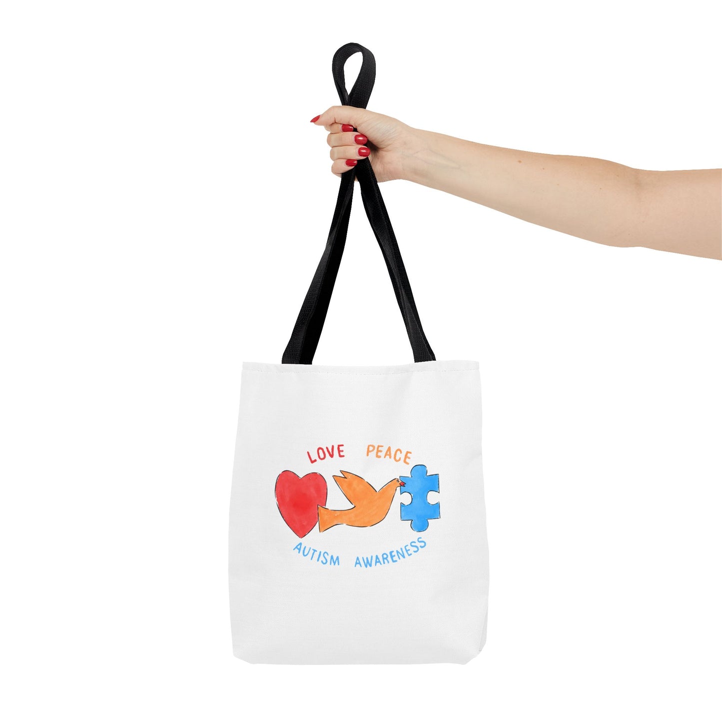 LOVE, PEACH, AUTISM AWARENESS - TOTE BAG