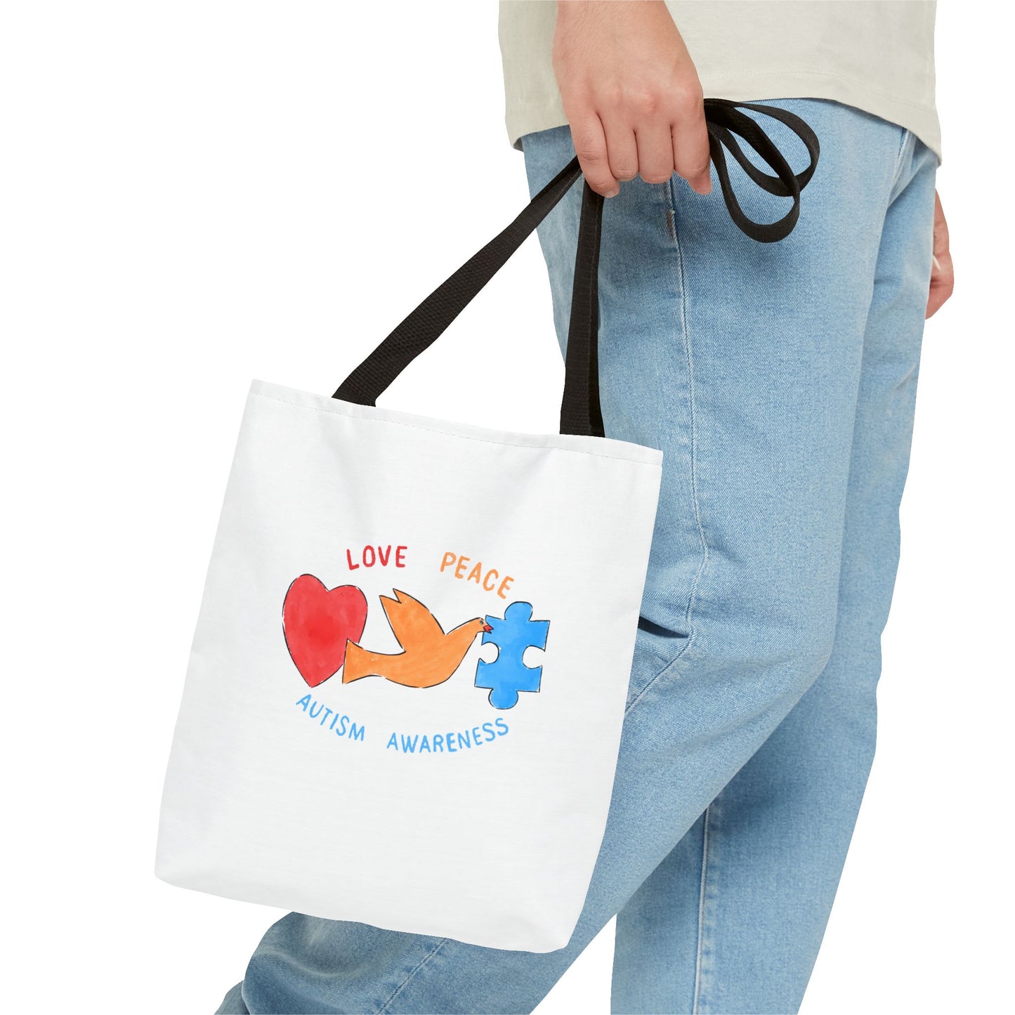 LOVE, PEACH, AUTISM AWARENESS - TOTE BAG