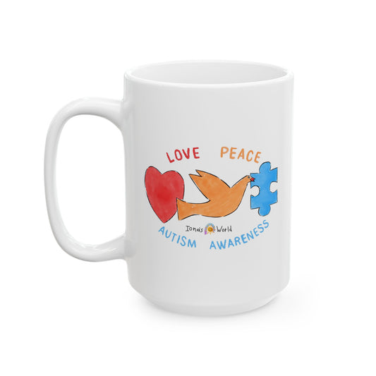 LOVE, PEACE, AUTISM AWARENESS - INSPIRATIONAL MUG