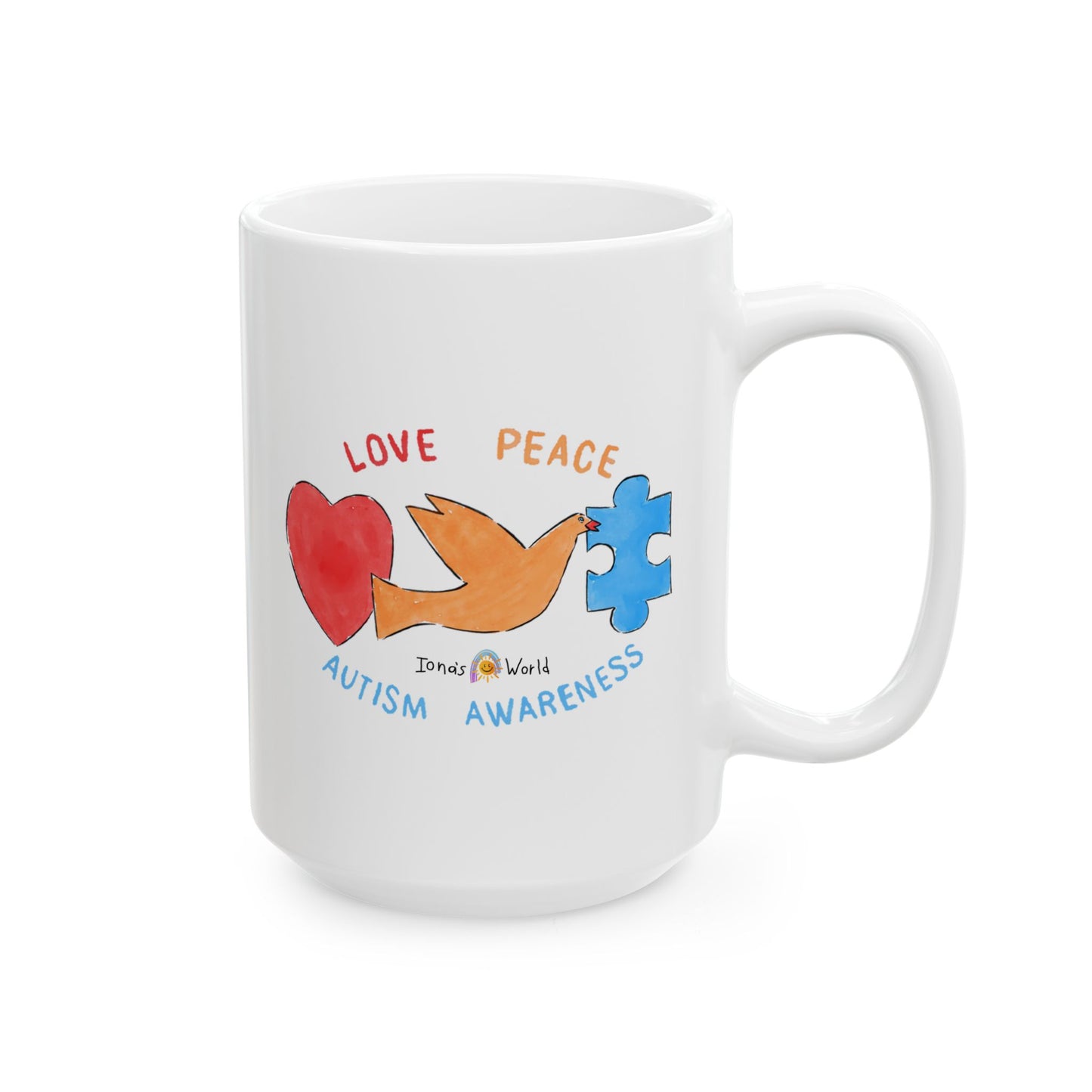 LOVE, PEACE, AUTISM AWARENESS - INSPIRATIONAL MUG