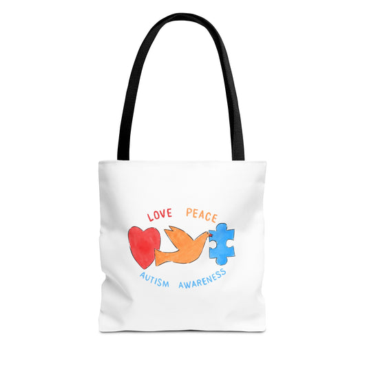 LOVE, PEACH, AUTISM AWARENESS - TOTE BAG